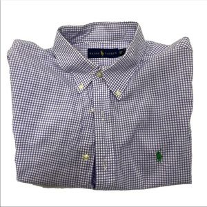 Ralph Lauren Purple Plaid Green Logo Button Down Long Sleeve Mens 16.5 x 42 EUC